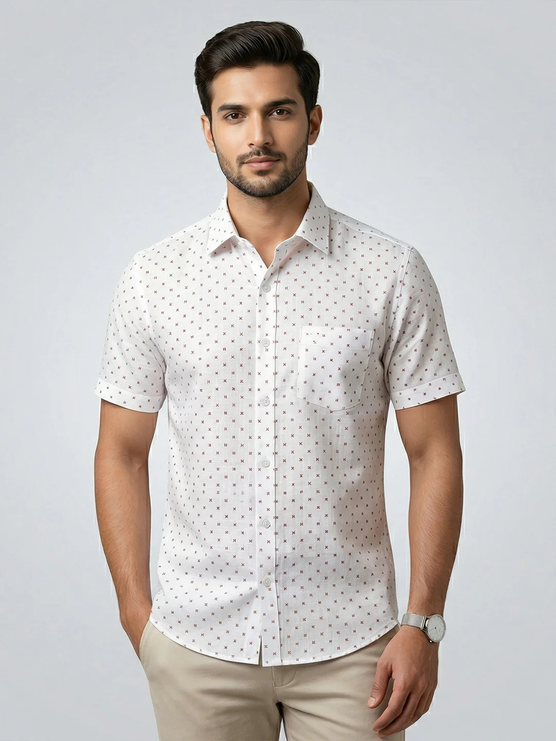 Men Cotton Blend Printed White Shirt T66 APT9 - Image 2