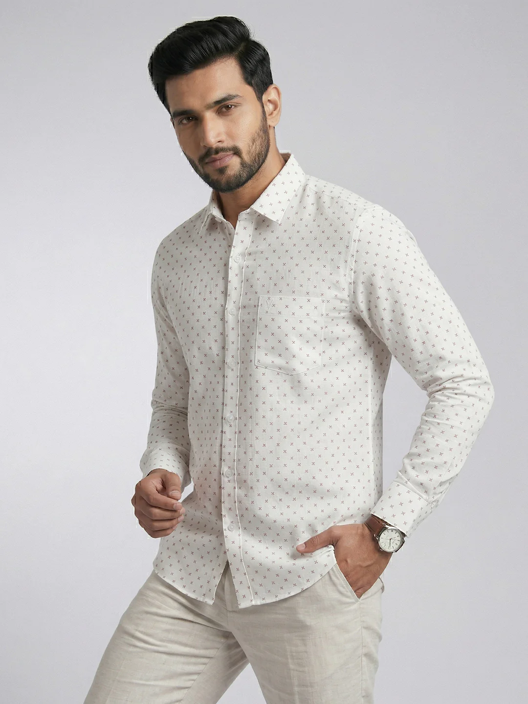 Men Cotton Blend Printed White Shirt T66 APT9 - Image 4