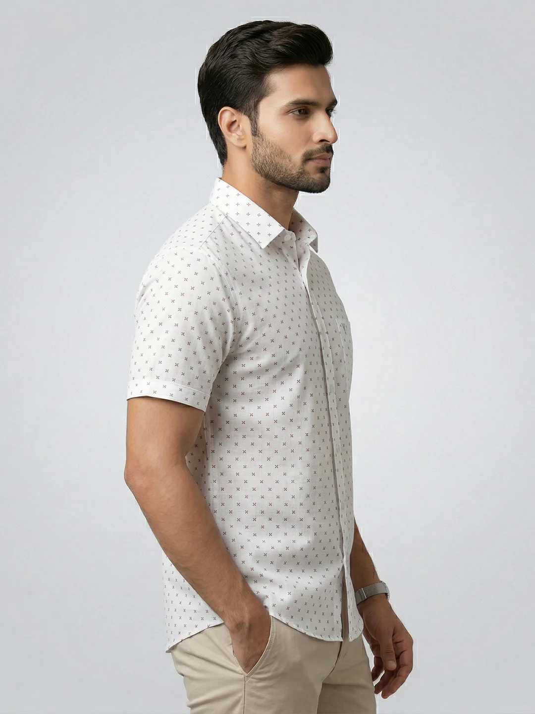 Men Cotton Blend Printed White Shirt T66 APT9 - Image 5
