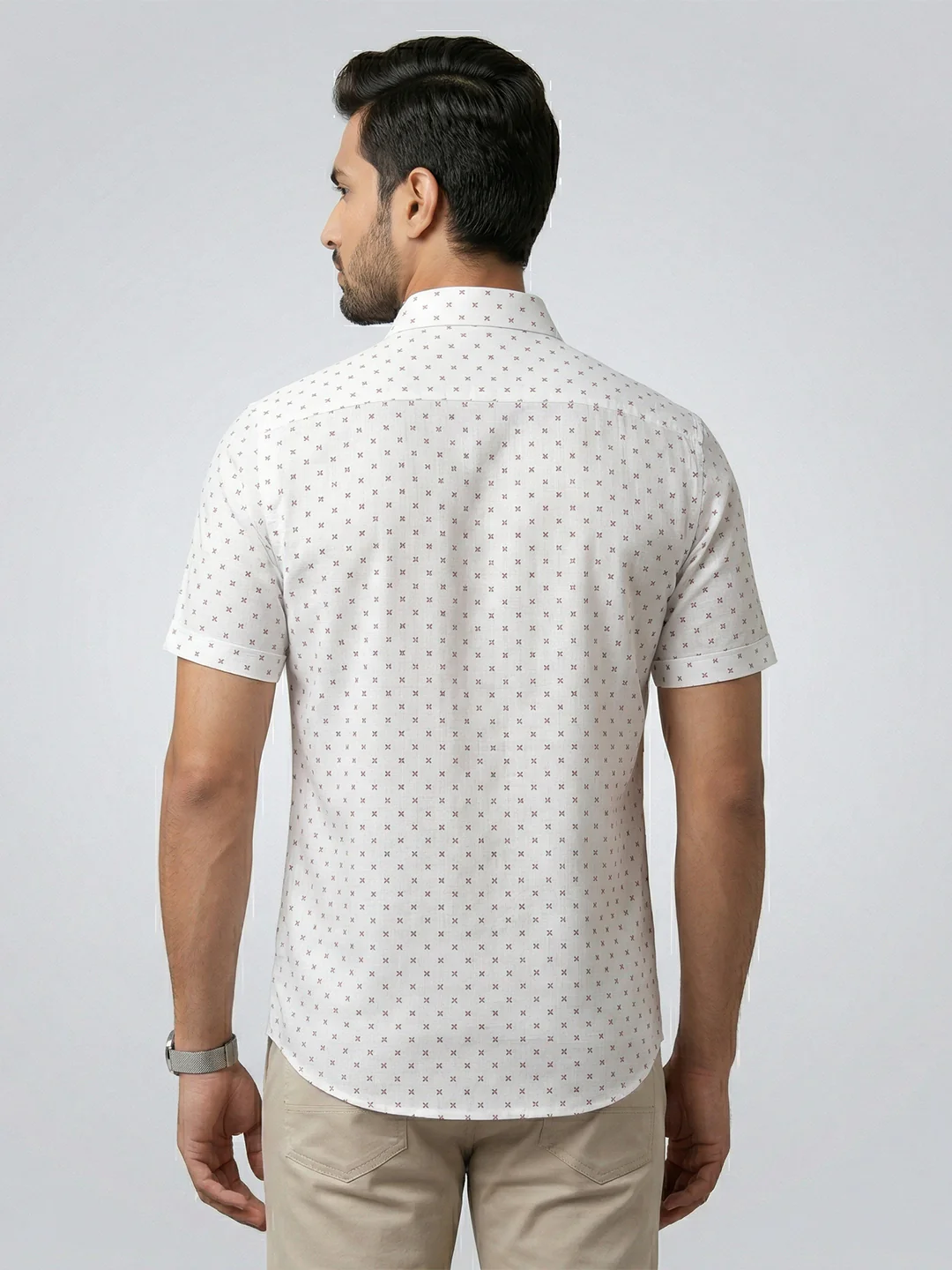 Men Cotton Blend Printed White Shirt T66 APT9 - Image 6