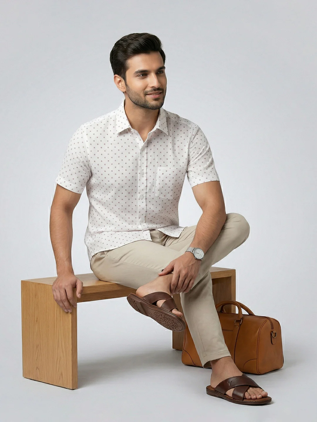 Men Cotton Blend Printed White Shirt T66 APT9 - Image 7