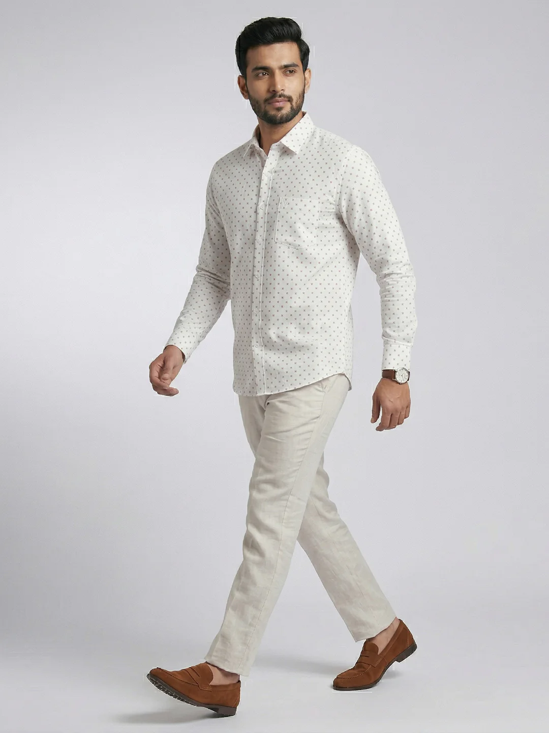 Men Cotton Blend Printed White Shirt T66 APT9 - Image 8