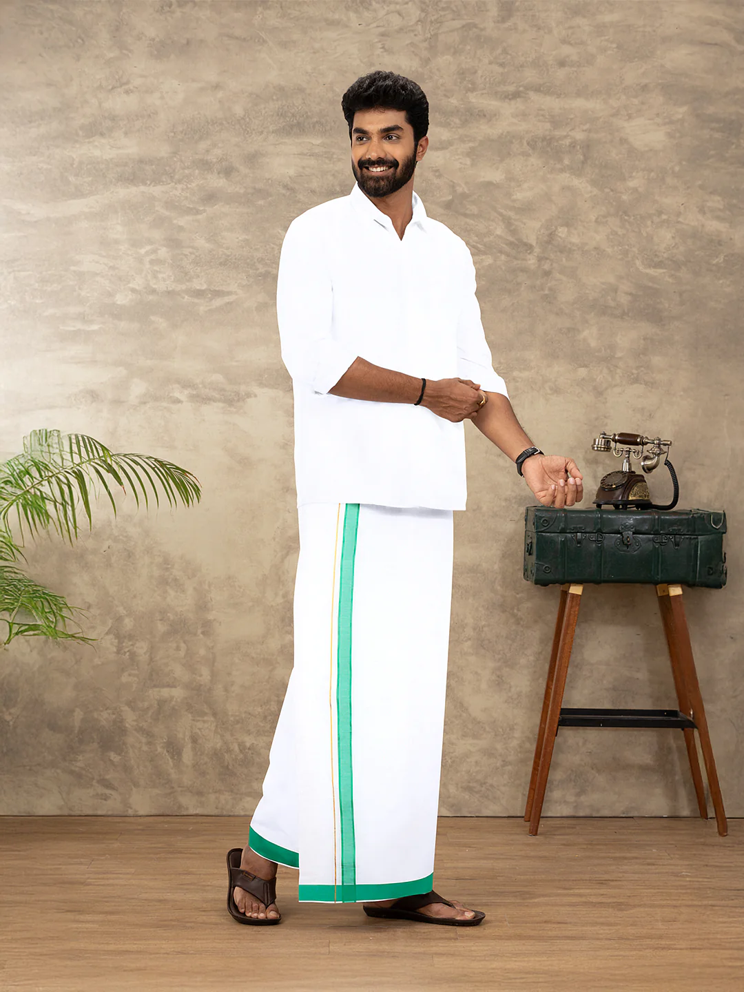 Men Cotton Blend Readymade Double Layer White Dhoti with Fancy Jari Border GFDA15 - Image 2