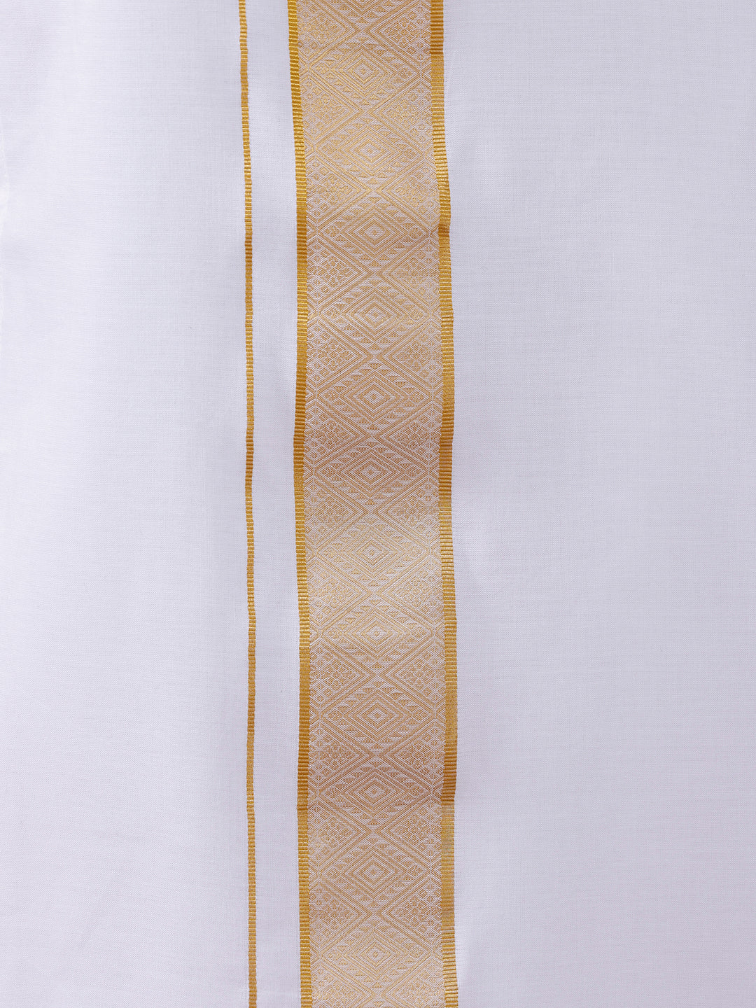 Men Cotton Blend Readymade Double Layer White Dhoti with Gold Jari Border GAA01 - Image 5