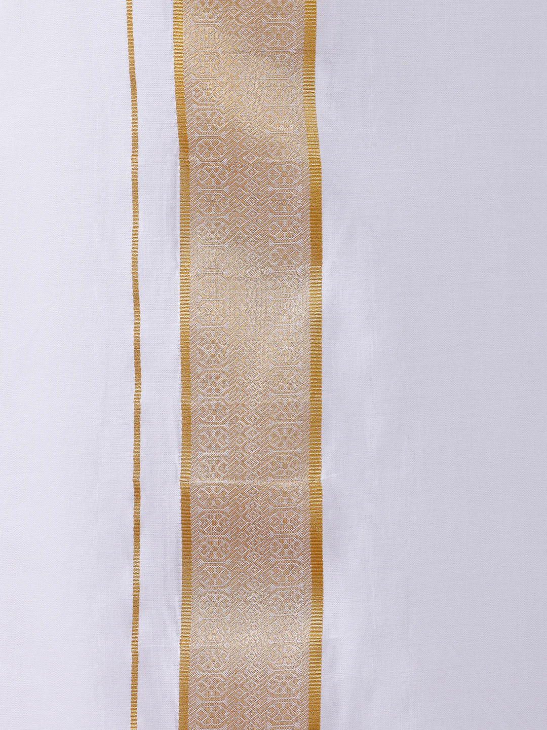 Men Cotton Blend Readymade Double Layer White Dhoti with Gold Jari Border GAA02 - Image 4