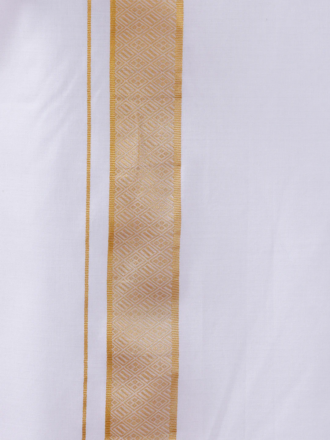 Men Cotton Blend Readymade Double Layer White Dhoti with Gold Jari Border GAA05 - Image 4