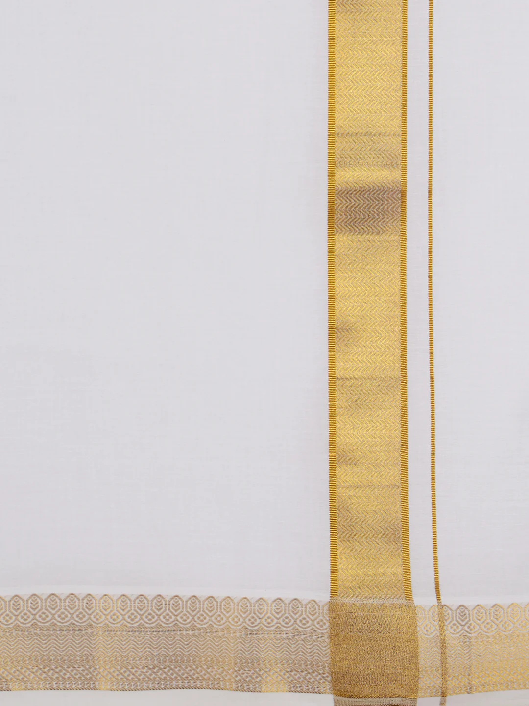Men Cotton Blend Readymade Double Layer White Dhoti with Gold Jari Border GAA06 - Image 5