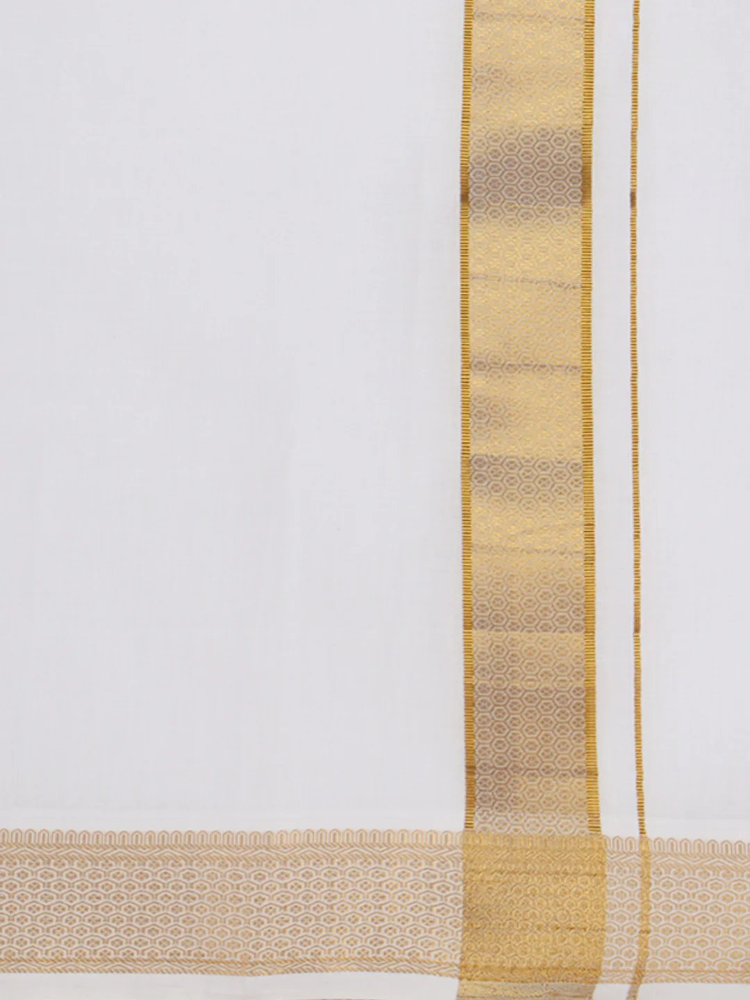Men Cotton Blend Readymade Double Layer White Dhoti with Gold Jari Border GAA07 - Image 4