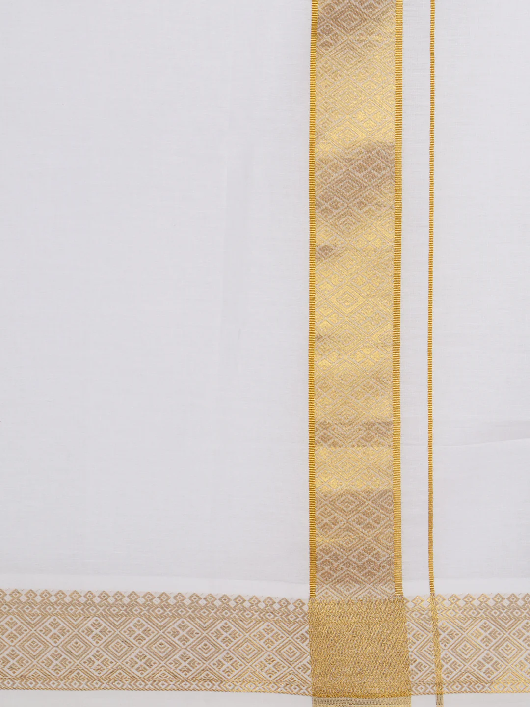 Men Cotton Blend Readymade Double Layer White Dhoti with Gold Jari Border GAA08 - Image 5