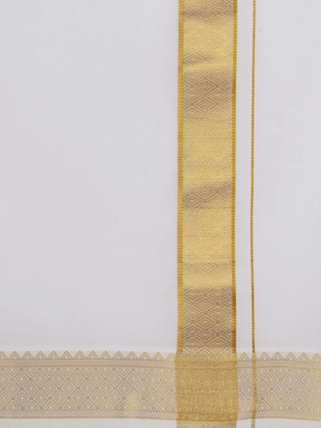 Men Cotton Blend Readymade Double Layer White Dhoti with Gold Jari Border GAA09 - Image 5