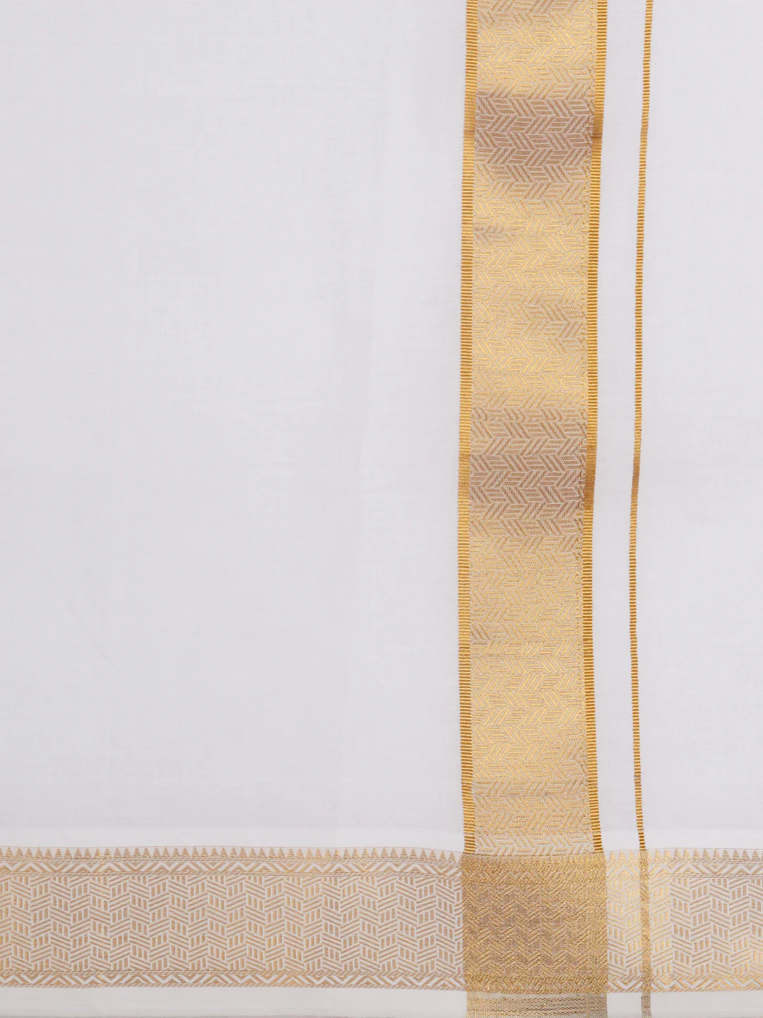 Men Cotton Blend Readymade Double Layer White Dhoti with Gold Jari Border GAA10 - Image 3