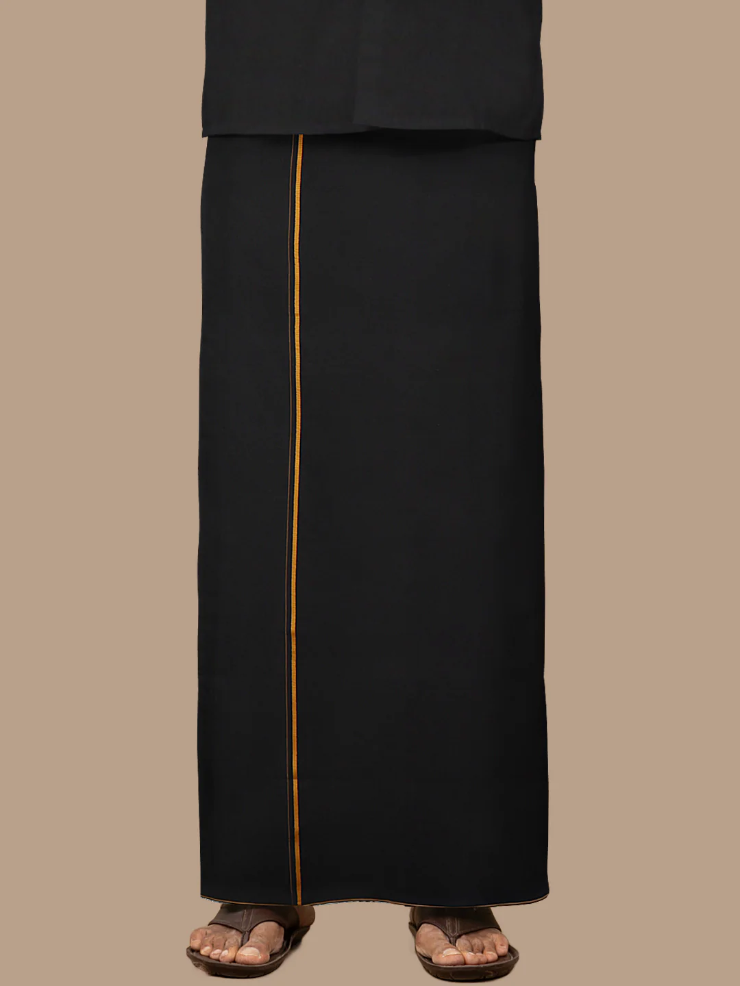 Men Cotton Blend Readymade Single Layer Black Dhoti with Assorted Border - Image 3