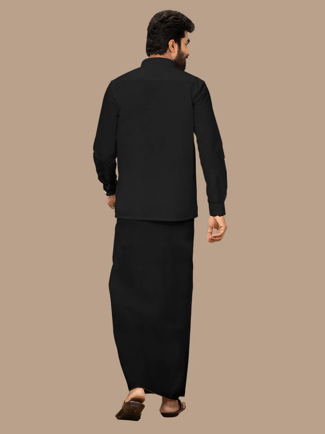 Men Cotton Blend Readymade Single Layer Black Dhoti with Assorted Border - Image 4