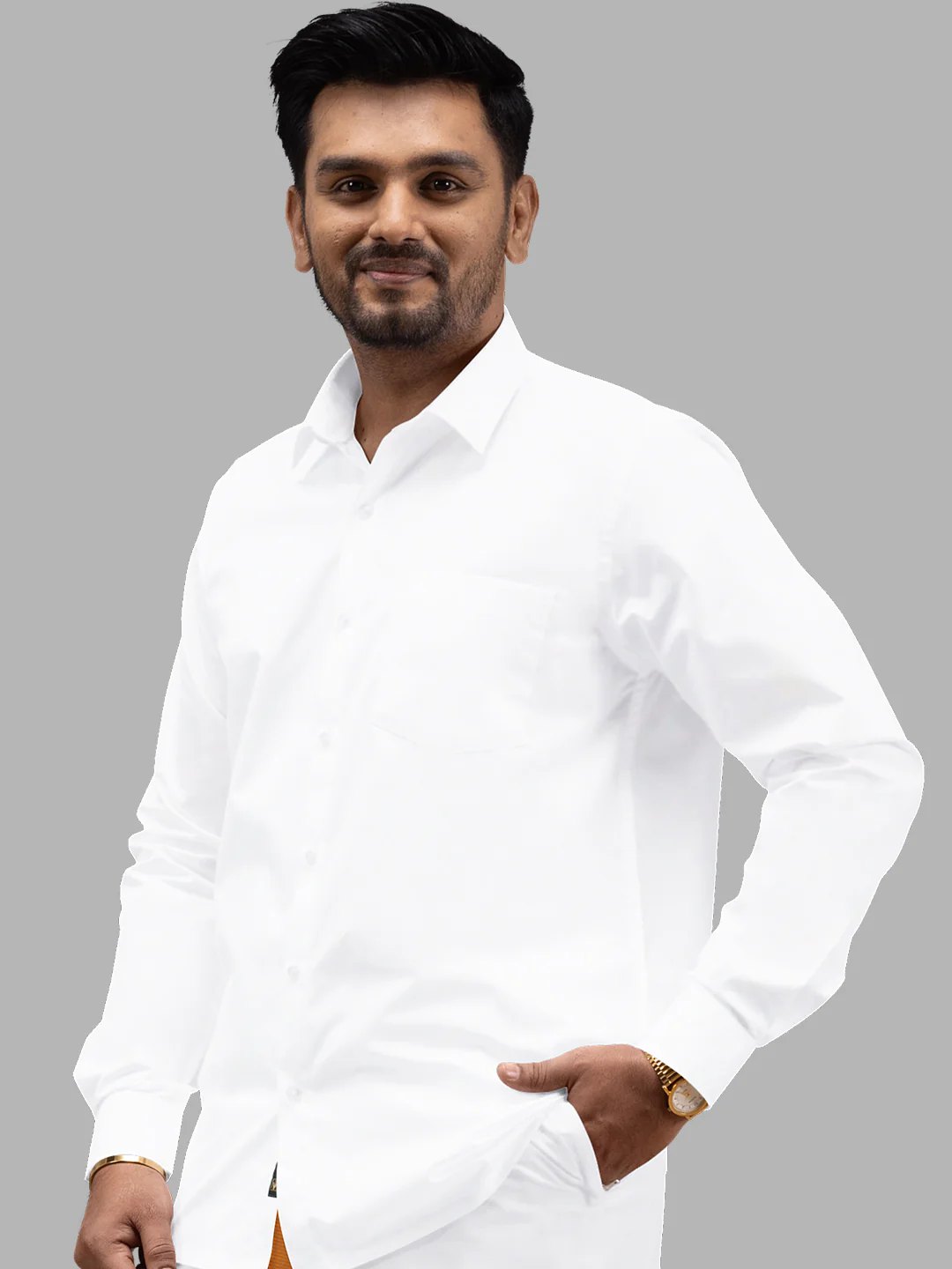 Men Cotton Blend Readymade Single Layer White Dhoti with Big Border GACS1 - Image 2