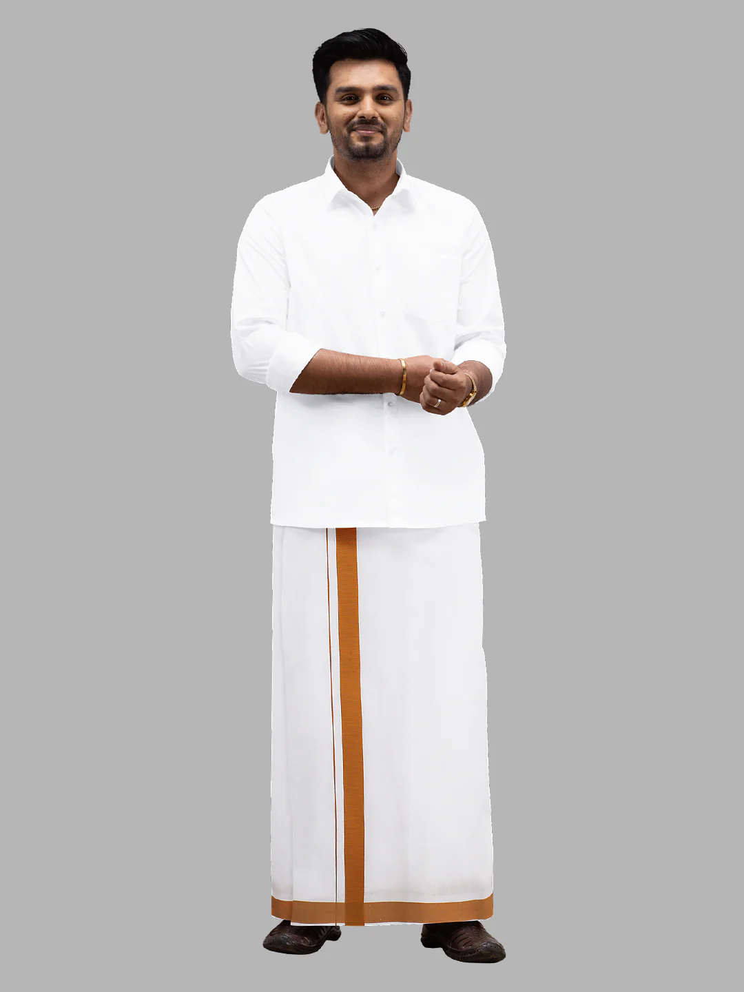 Men Cotton Blend Readymade Single Layer White Dhoti with Big Border GACS1 - Image 3
