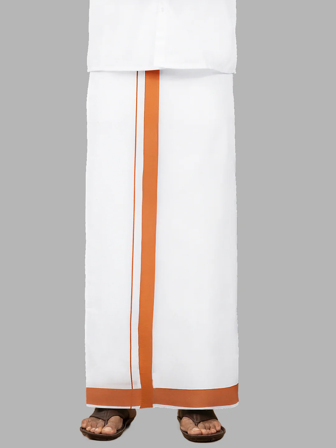 Men Cotton Blend Readymade Single Layer White Dhoti with Big Border GACS6 - Image 2