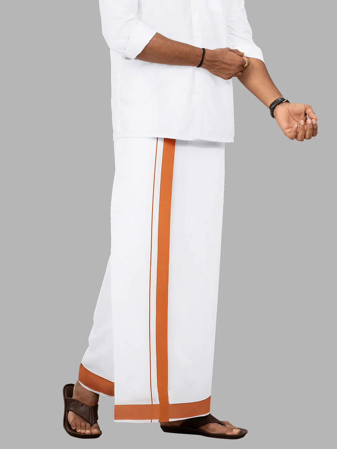 Men Cotton Blend Readymade Single Layer White Dhoti with Big Border GACS6 - Image 4