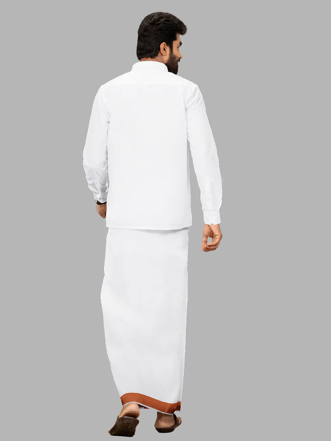 Men Cotton Blend Readymade Single Layer White Dhoti with Big Border GACS6 - Image 5