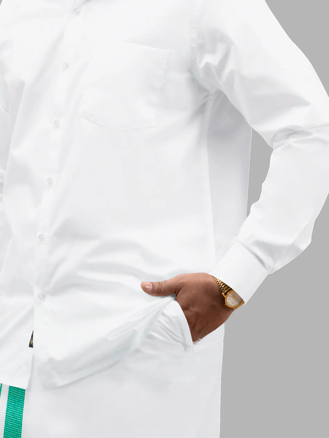 Men Cotton Blend Readymade Single Layer White Dhoti with Big Border GACS7 - Image 2