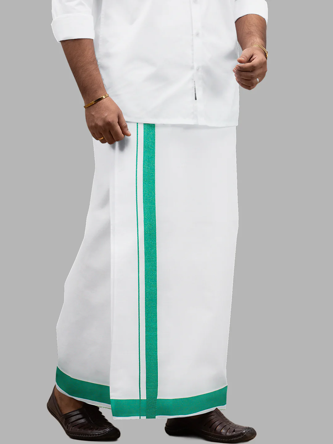 Men Cotton Blend Readymade Single Layer White Dhoti with Big Border GACS7 - Image 4