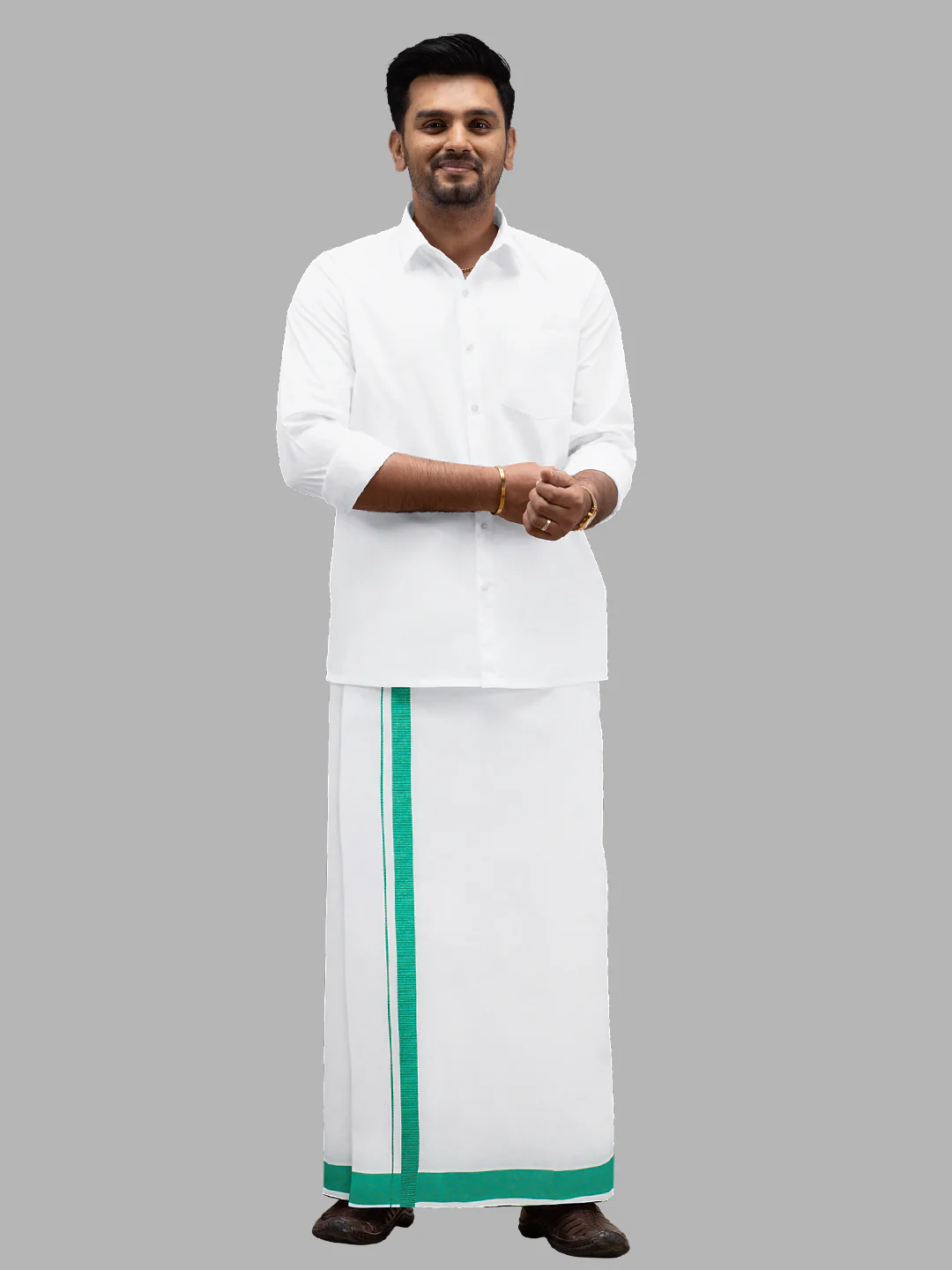 Men Cotton Blend Readymade Single Layer White Dhoti with Big Border GACS7 - Image 5