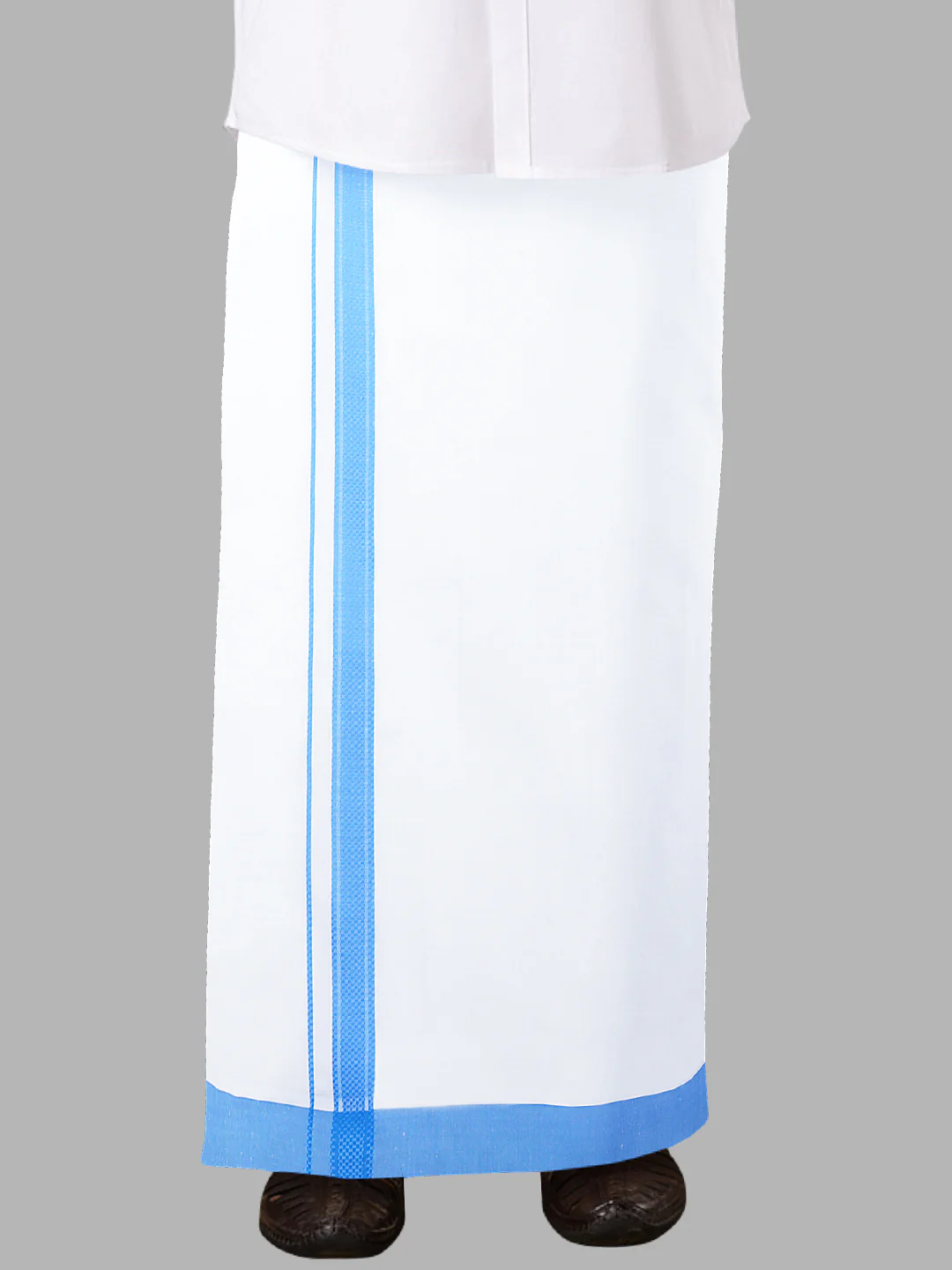 Men Cotton Blend Readymade Single Layer White Dhoti with Fancy Border GACF10