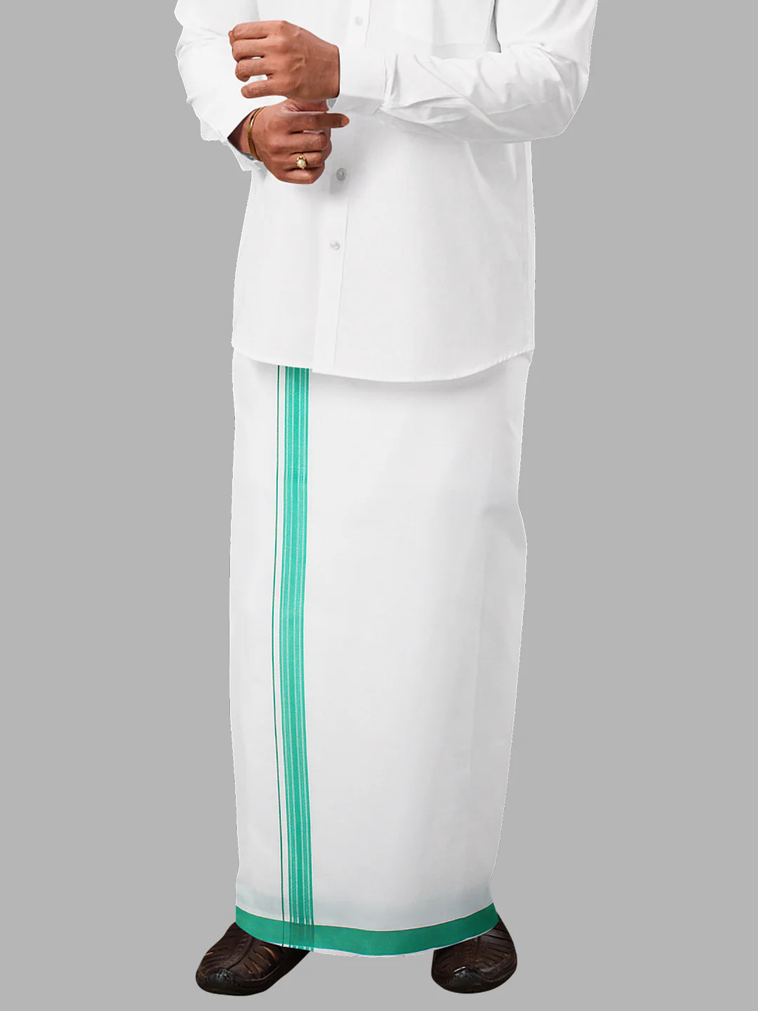 Men Cotton Blend Readymade Single Layer White Dhoti with Fancy Border GACF11