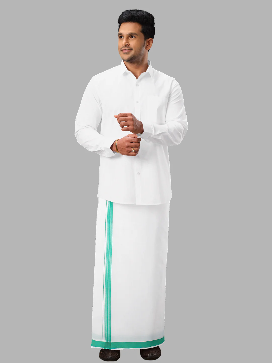 Men Cotton Blend Readymade Single Layer White Dhoti with Fancy Border GACF11 - Image 3