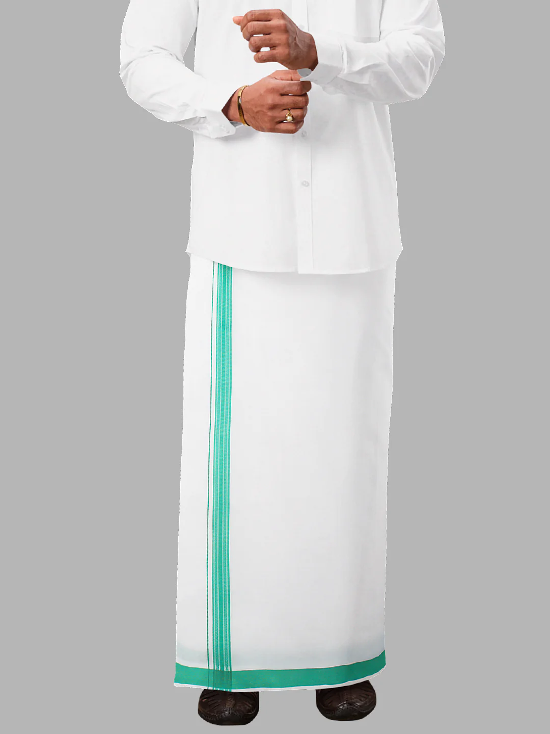 Men Cotton Blend Readymade Single Layer White Dhoti with Fancy Border GACF11 - Image 4