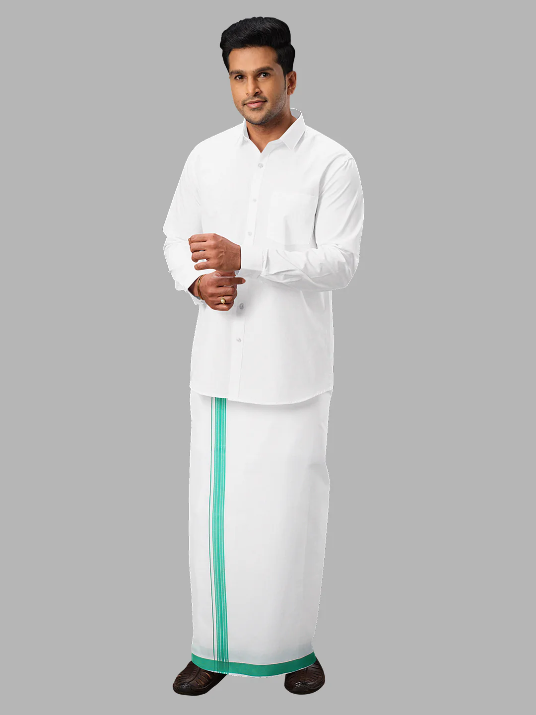 Men Cotton Blend Readymade Single Layer White Dhoti with Fancy Border GACF11 - Image 5