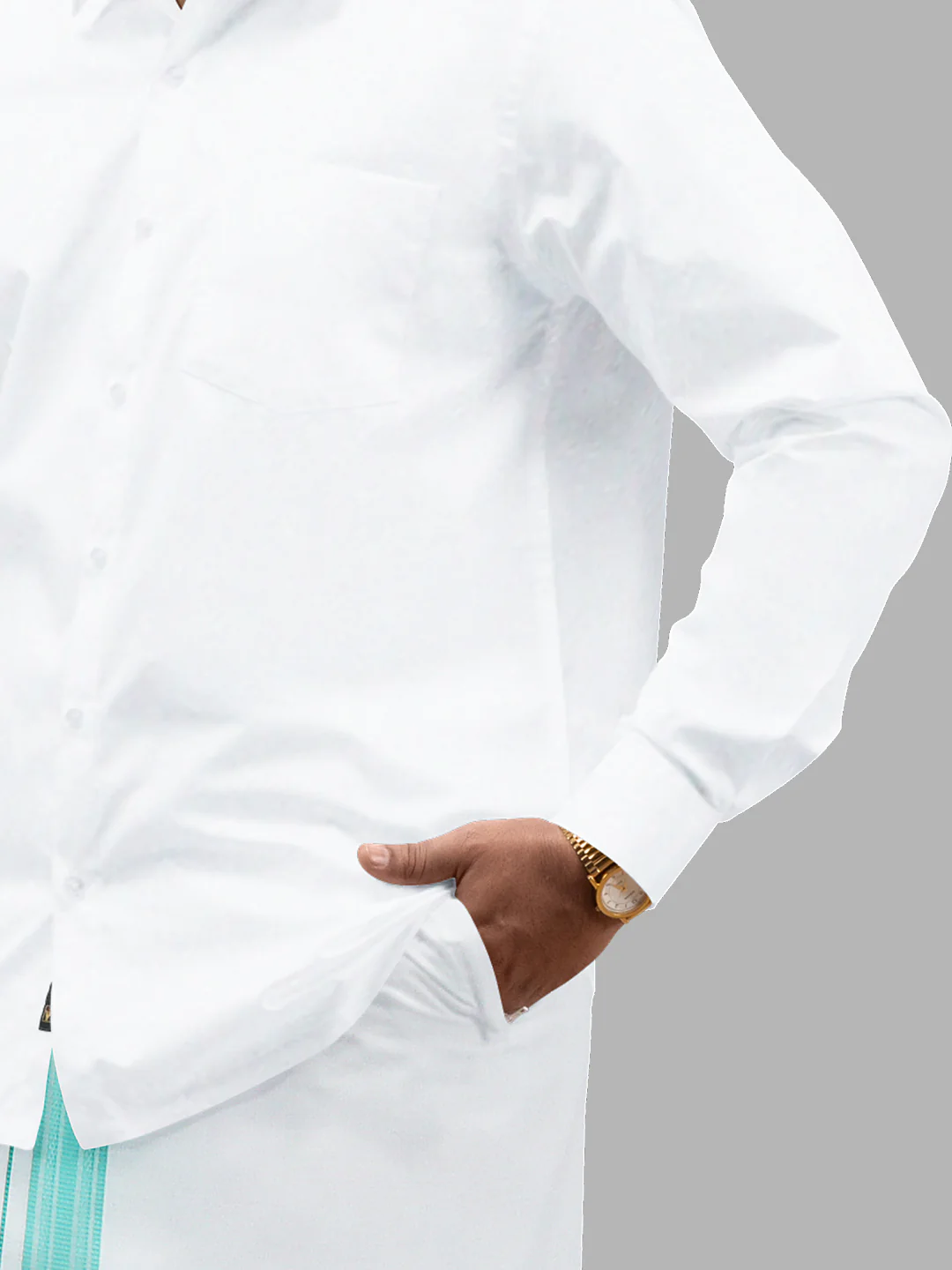 Men Cotton Blend Readymade Single Layer White Dhoti with Fancy Border GACF13 - Image 2
