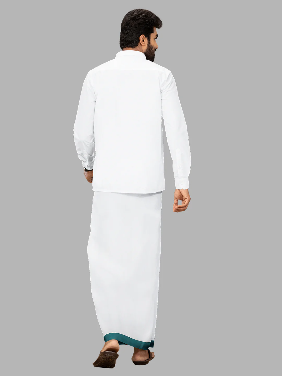 Men Cotton Blend Readymade Single Layer White Dhoti with Fancy Jari Border GACJ36 - Image 4
