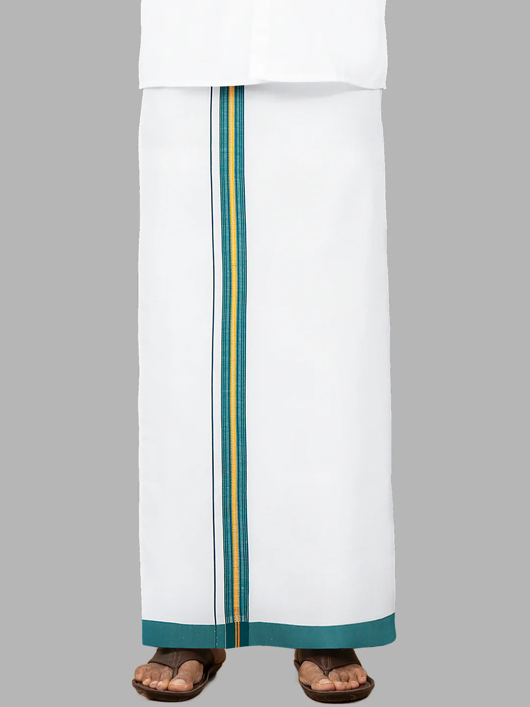 Men Cotton Blend Readymade Single Layer White Dhoti with Fancy Jari Border GACJ36 - Image 5