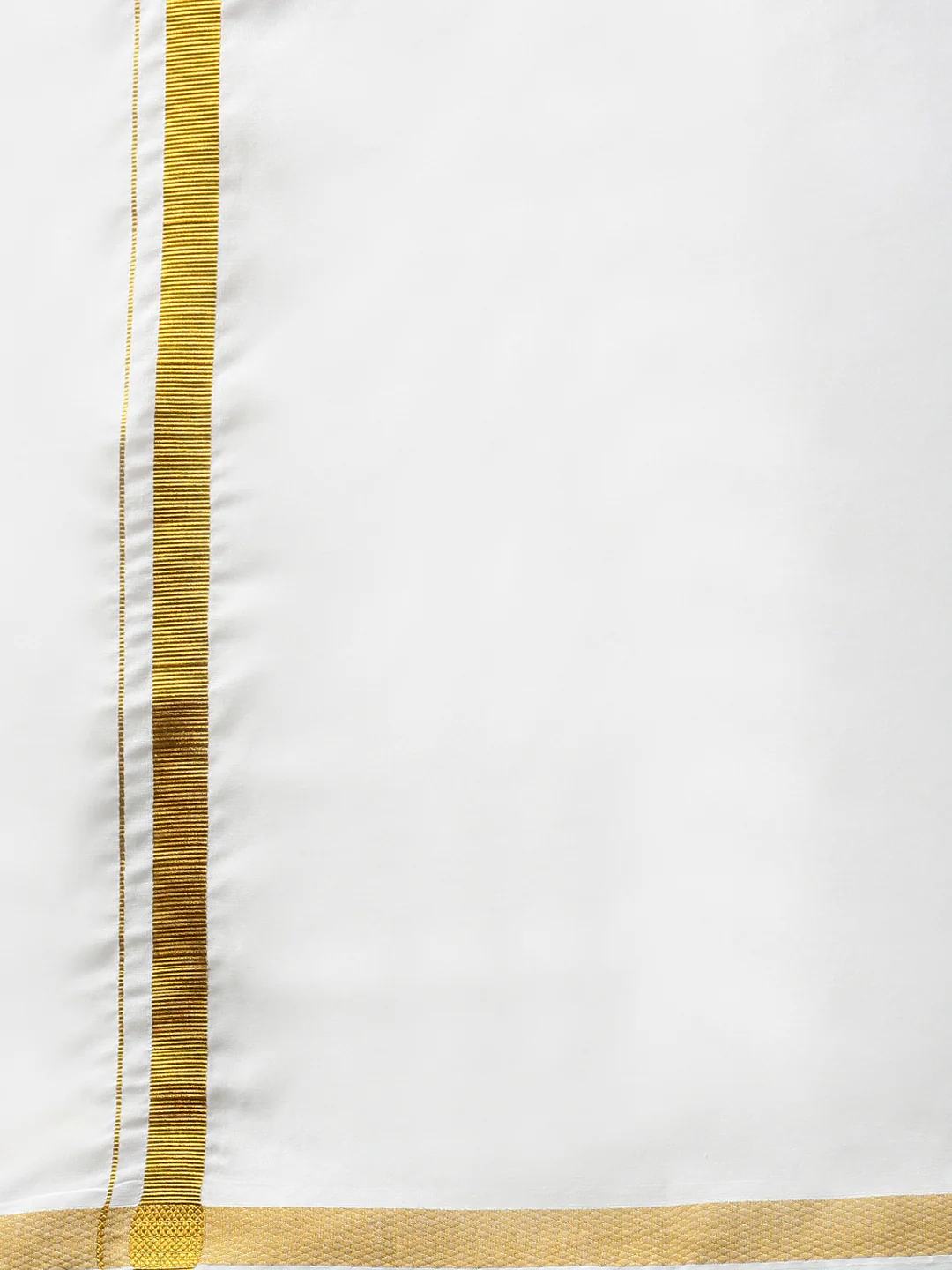 Men Cotton Blend Readymade Single Layer White Dhoti with Gold Jari Border  M146 - Image 7