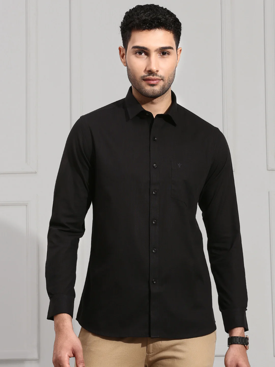 Men Cotton Blend Shirt Black MA8 - Image 3