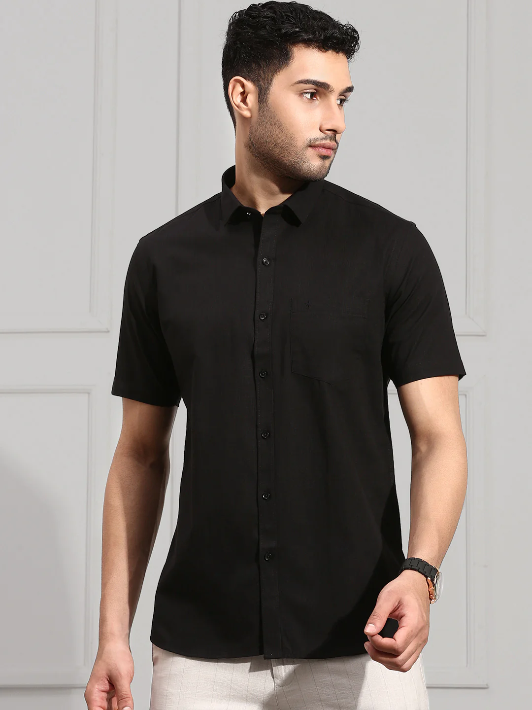 Men Cotton Blend Shirt Black MA8 - Image 4