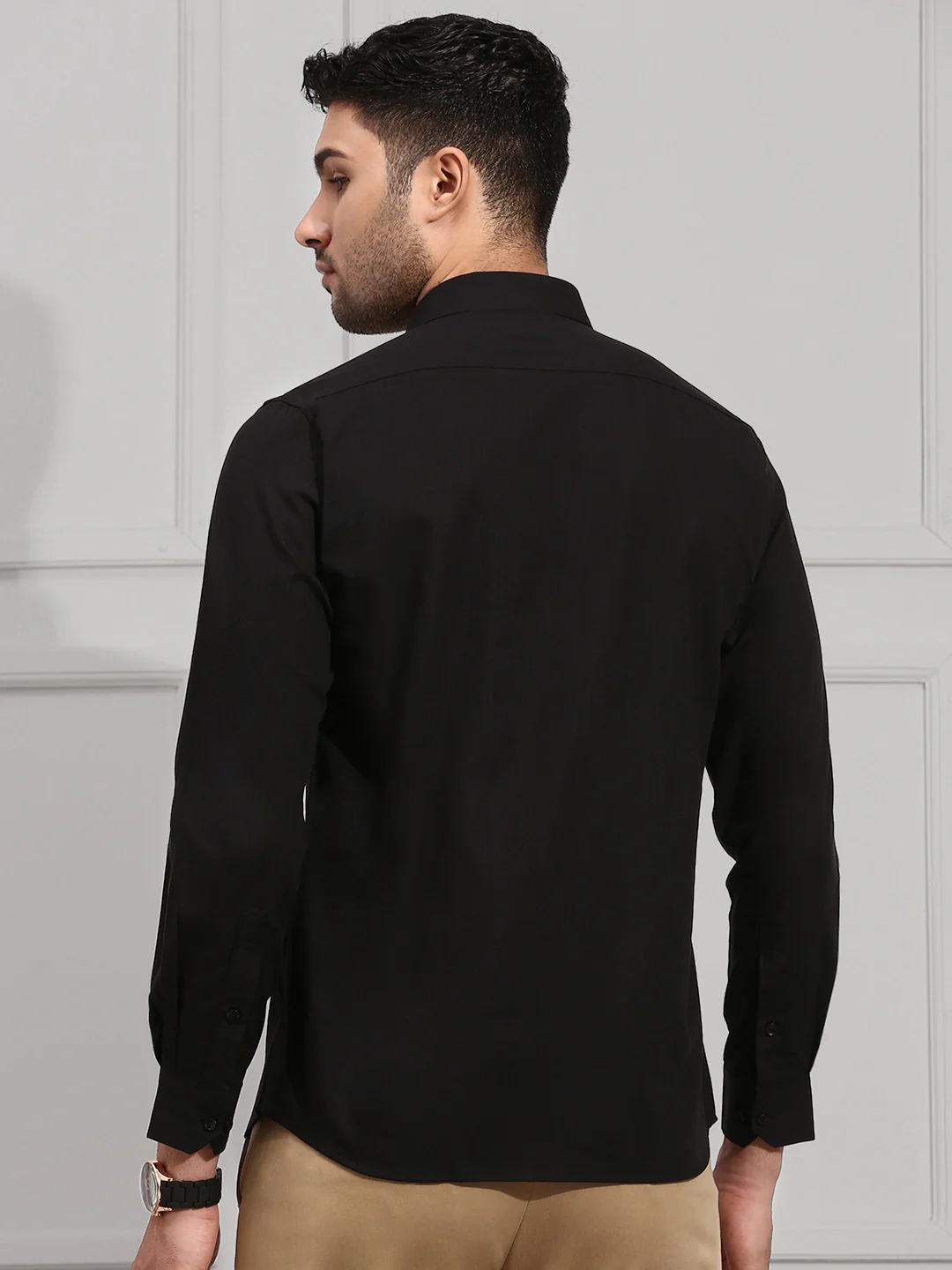 Men Cotton Blend Shirt Black MA8 - Image 6