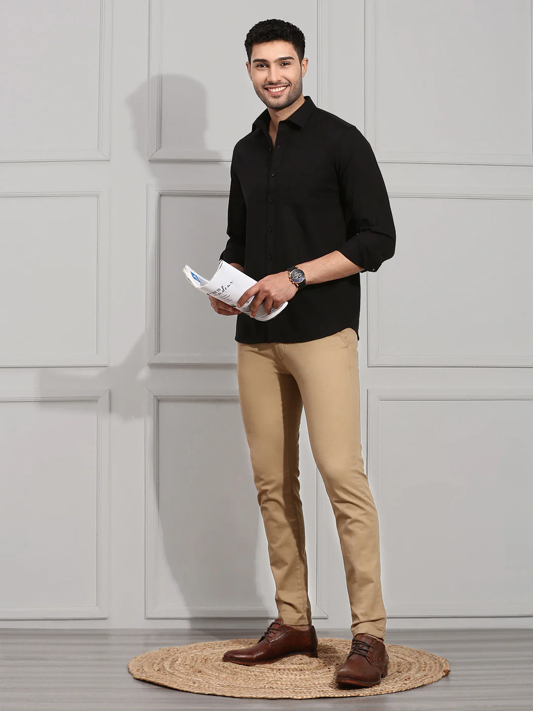 Men Cotton Blend Shirt Black MA8 - Image 8