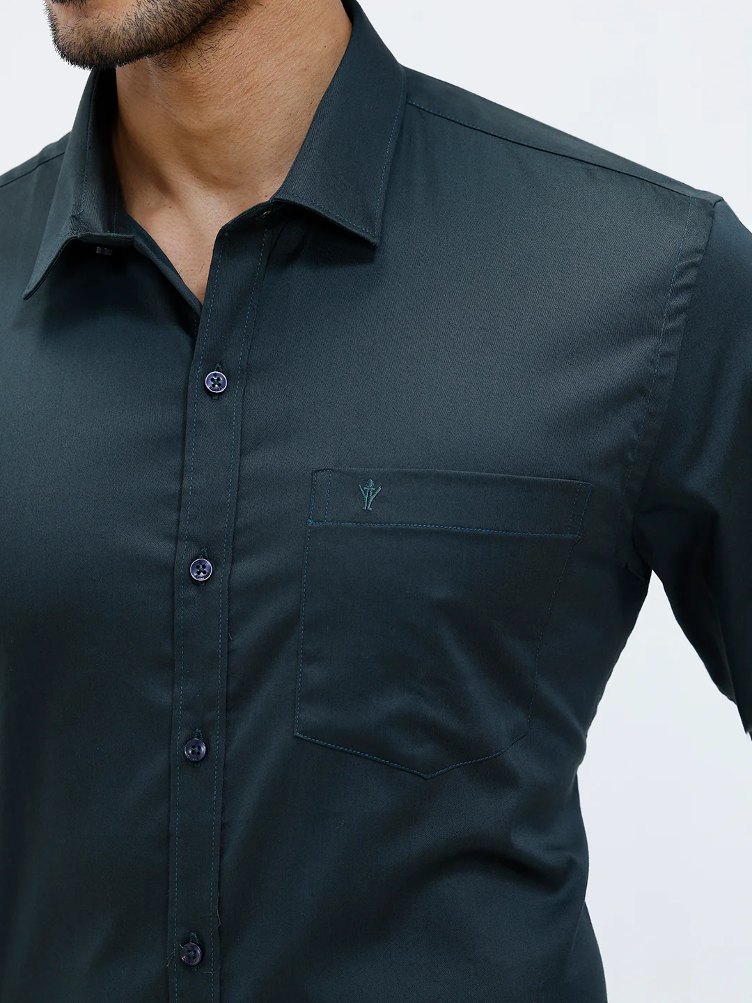 Men Cotton Blend Shirt Dark Green T53 ACT2 - Image 3