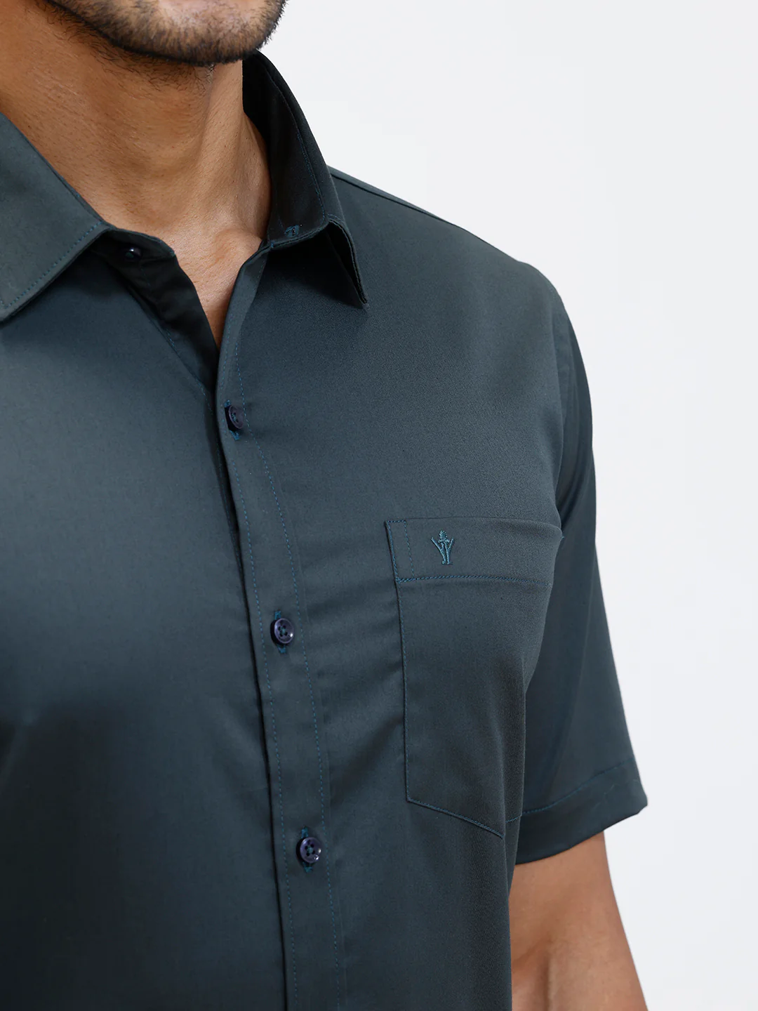 Men Cotton Blend Shirt Dark Green T53 ACT2 - Image 4