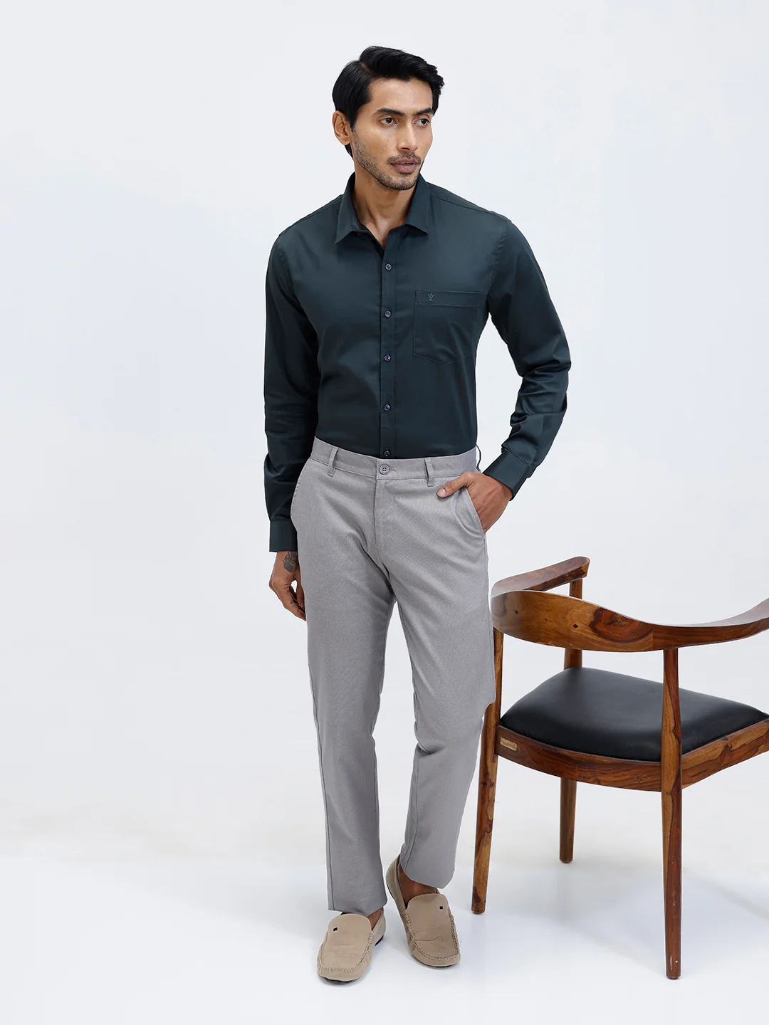Men Cotton Blend Shirt Dark Green T53 ACT2 - Image 8