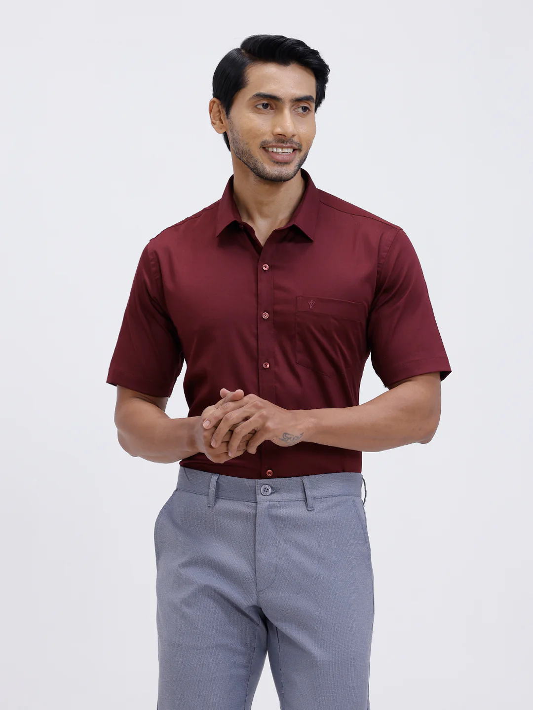 Men Cotton Blend Shirt Dark Maroon T53 ACT9 - Image 2