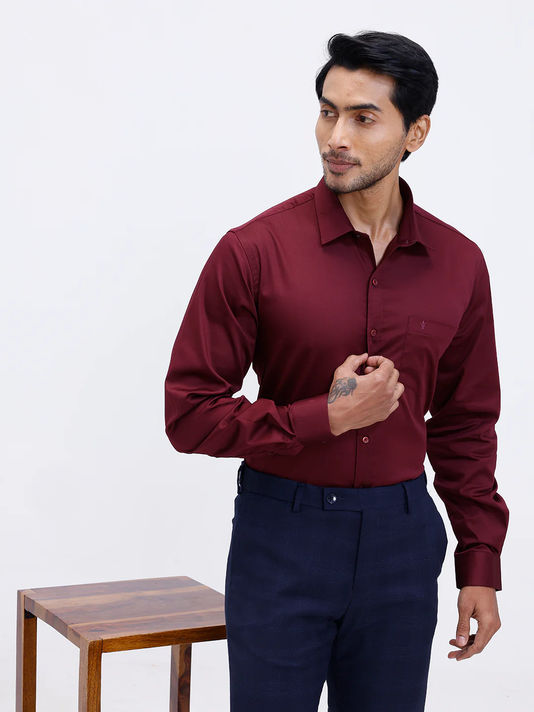Men Cotton Blend Shirt Dark Maroon T53 ACT9 - Image 3