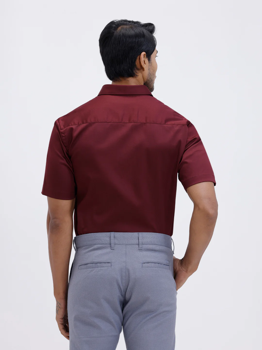Men Cotton Blend Shirt Dark Maroon T53 ACT9 - Image 4