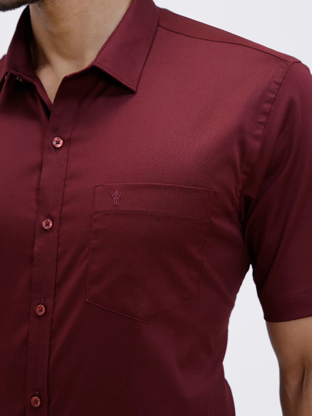 Men Cotton Blend Shirt Dark Maroon T53 ACT9 - Image 5