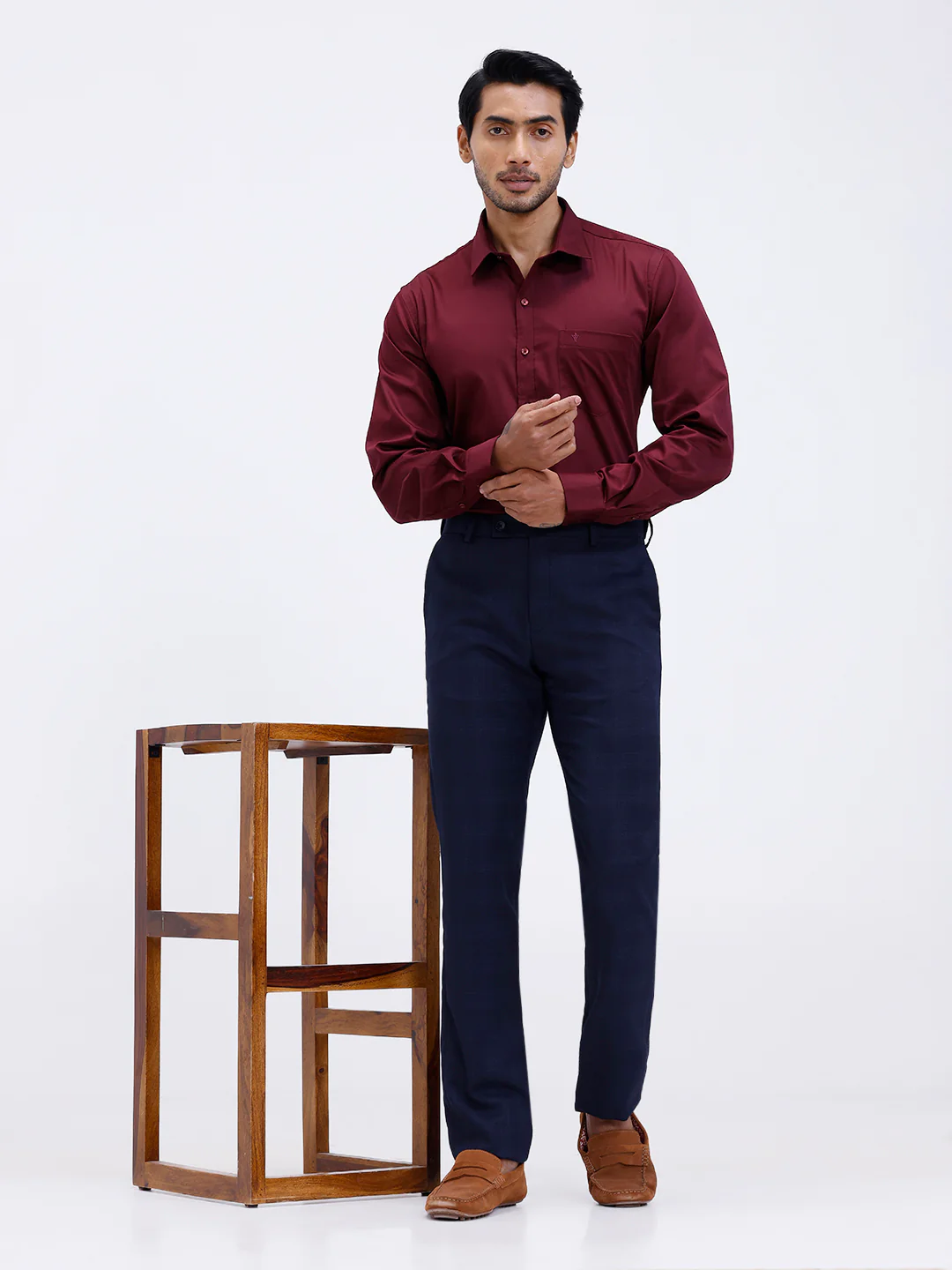 Men Cotton Blend Shirt Dark Maroon T53 ACT9 - Image 9