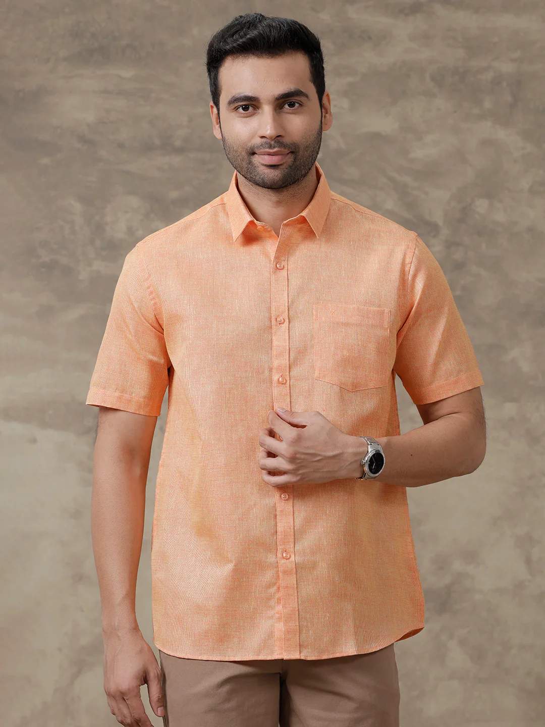 Men Cotton Blend Shirt Dark Orange T3 CV14 - Image 2