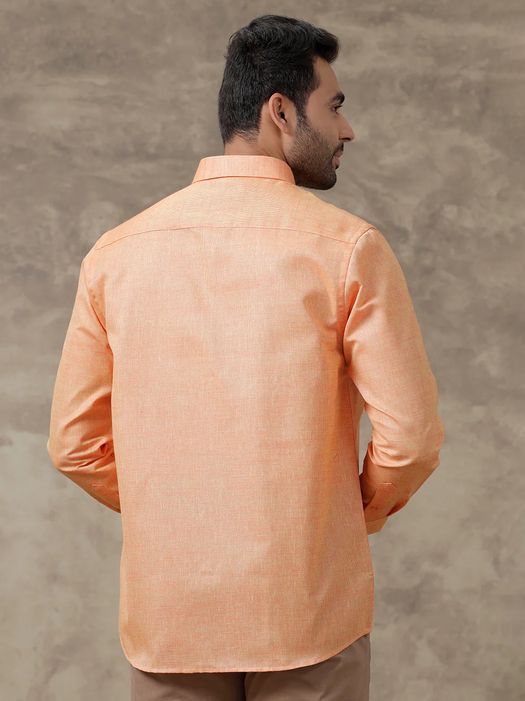Men Cotton Blend Shirt Dark Orange T3 CV14 - Image 4