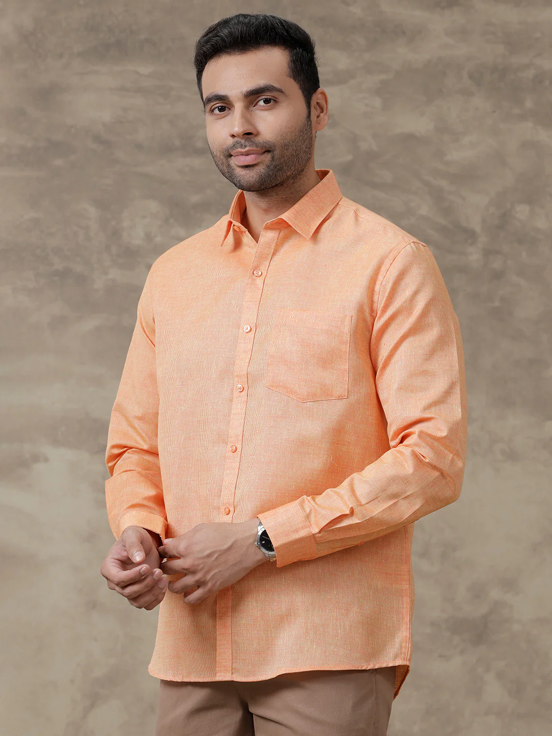 Men Cotton Blend Shirt Dark Orange T3 CV14 - Image 5