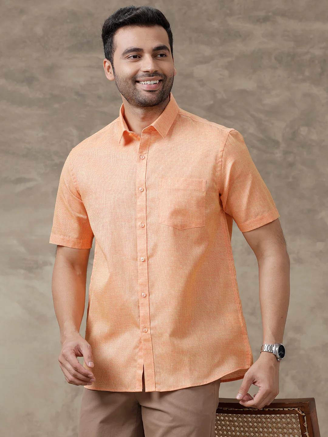 Men Cotton Blend Shirt Dark Orange T3 CV14 - Image 6